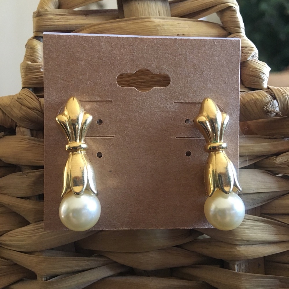 Premier Designs gold and faux pearl earrings